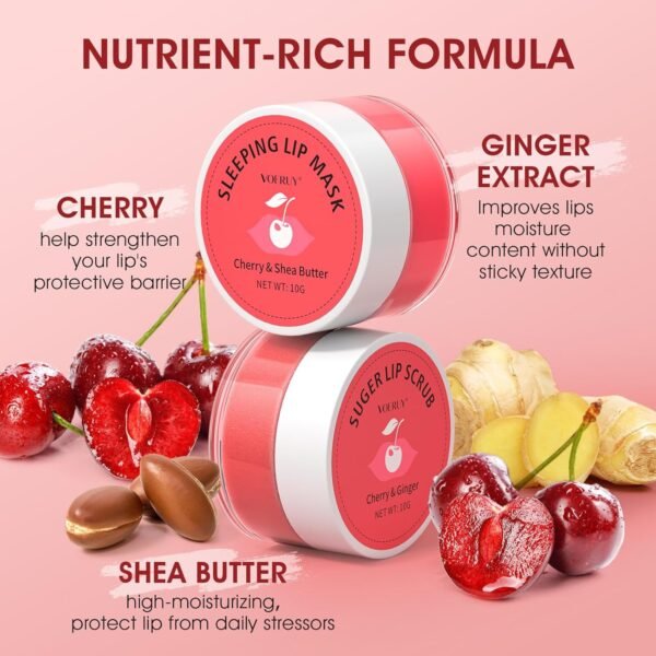 71taC87B5eL._SL1500_.jpg Lip Scrub & Lip Mask Set, Cherry Lip Exfoliator Scrub, Christmas Gifts Stocking Stuffers Gift for Women, Overnight Suger Lip Treatment, Repair Dry Cracked Lips - with Lip Brush (10g*2)