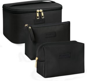 71thAyeQTVL._AC_SL1500_.jpg MAANGE Makeup Bag - Large Cosmetic Bag with 2pcs Small Makeup Bags Portable Leather Travel Makeup Bag Set Toiletry Bag Make Up Bags for Women and Girls (Black)