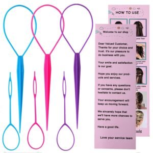 71tp3-NsnL._SL1500_.jpg Aigee 6pcs Topsy Tail and Hair Loop Styling Tool Set - Ponytail Makers, French Braid Loops in Large and Small, Hair Pull Through Tools (Pink, Blue, Purple) for Women and Girls