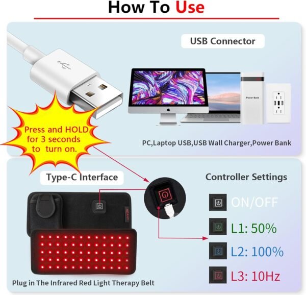 Rechargeable 60-Beads Red Light Therapy LED Pad, 5.5 X 11.8 Inch, Wearable 850nm & 660nm Infrared Belt for Neck Knee Body with Built-in 1500mAh Battery & Auto Timer