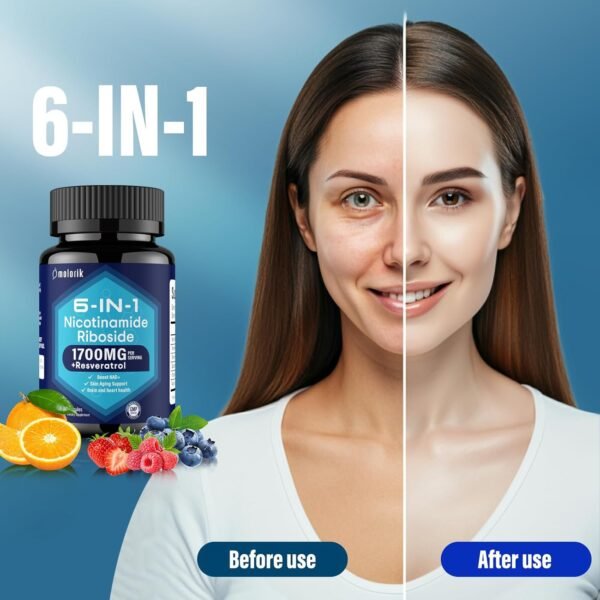 NAD+ Supplement, Nicotinamide Riboside 1700mg, with Trimethylglycine, Trans-Resveratrol, Vitamin C, Niacinm(B3), Supports Anti-Aging, Cell Repair, Healthy Skin, Vitality - 60 Capsules