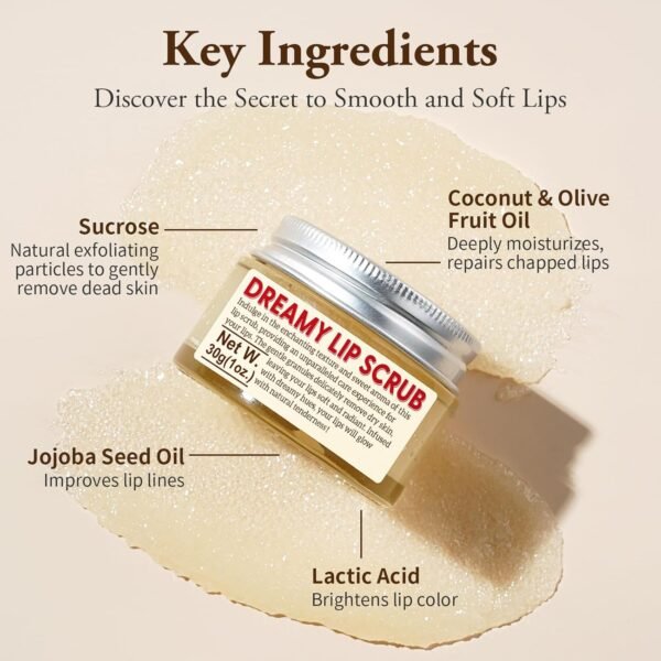 71uCTIVmnyL._SL1500_.jpg EJW Nourishing Lip Scrub - Infused with Coconut Oil, Olive Fruit Oil, and Jojoba Seed Oil, 1.05oz - Exfoliate, Hydrate, and Glow for Chapped Dry, Dark Lips