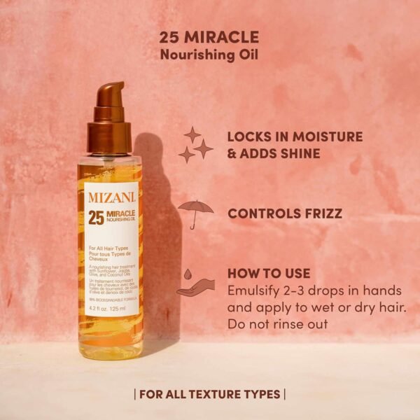 Mizani 25 Miracle Nourishing Hair Oil - Softens and Adds Weightless Shine, Hydrating & Nourishing With Coconut Oil, For Natural Hair