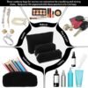 3 Pcs Makeup Bag Set for Women Corduroy Cosmetic Pouch Aesthetic Smile Travel Toiletry Bag Cute Purse Pouch Pencil Case Makeup Brushes Storage Organizer with Zipper(Black,Solid Style)