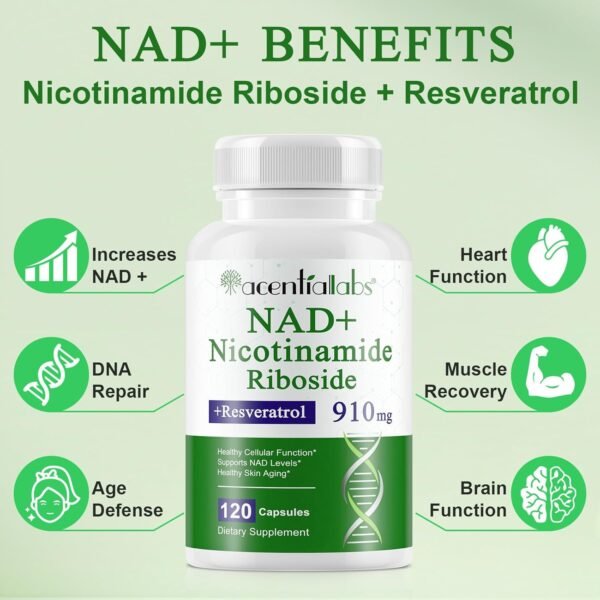 NAD+ Supplement, 910MG Liposomal NAD+ for Women & Men, Nicotinamide Riboside, Resveratrol, Quercetin, NAD Resveratrol Supplement for Anti-Aging, 120 Capsules