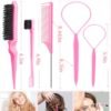 71vZOM1RNL._SL1500_.jpg Hair Styling Tool Set 8 Pieces -4 Topsy hair Tail Tools 2 Rat Tail Combs, 1 Slick Back Hair Bristle Brush and 1 Edge Control Brush, Woman Girl Pink