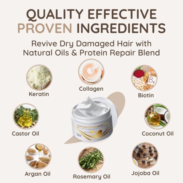 71vkxlw8lmL._SL1500_.jpg VITAMINS hair cosmetics Keratin Hair Mask Deep Conditioner - Biotin Collagen Protein & Castor Oil Repair for Dry Damaged Hair - Conditioning Treatment for Curly or Straight Thin Fine Locks