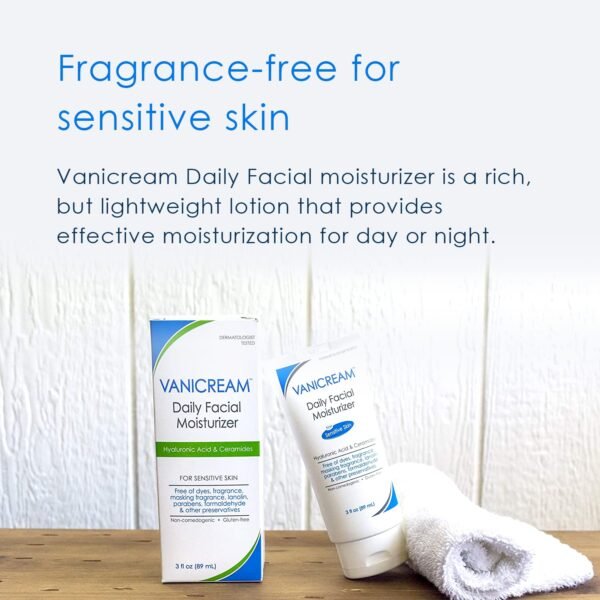 71vm5tW6k2L._SL1500_.jpg Vanicream Daily Facial Moisturizer With Ceramides and Hyaluronic Acid - Formulated Without Common Irritants for Those with Sensitive Skin, 3 fl oz (Pack of 1)