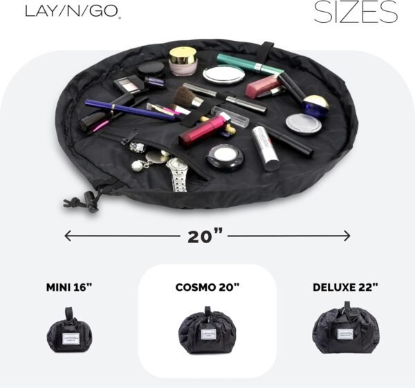 71vrmHoNLL._AC_SL1500_.jpg Lay-n-Go Cosmo Drawstring Cosmetic & Makeup Bag Organizer - Portable Drawstring Bag w/Zipper Pocket, Makeup Loops & More - Durable, Machine Washable Toiletry Bag for Travel (20", Black)