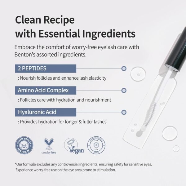 BENTON HONEST Eyelash Serum - Korean Skin Care Lash Serum with Hyaluronic Acid & Peptides | Eyelash & Eyebrow Growth Serum (0.33 fl oz)