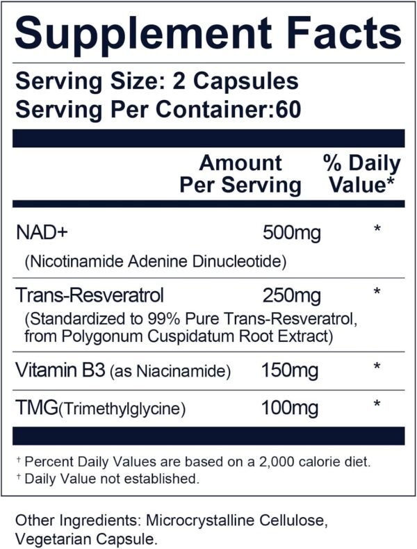 Life Nutrition-NAD+ Supplement 1000mg 120 Capsule - True NAD+ & Resveratrol,NMN Alternative for Anti-Aging