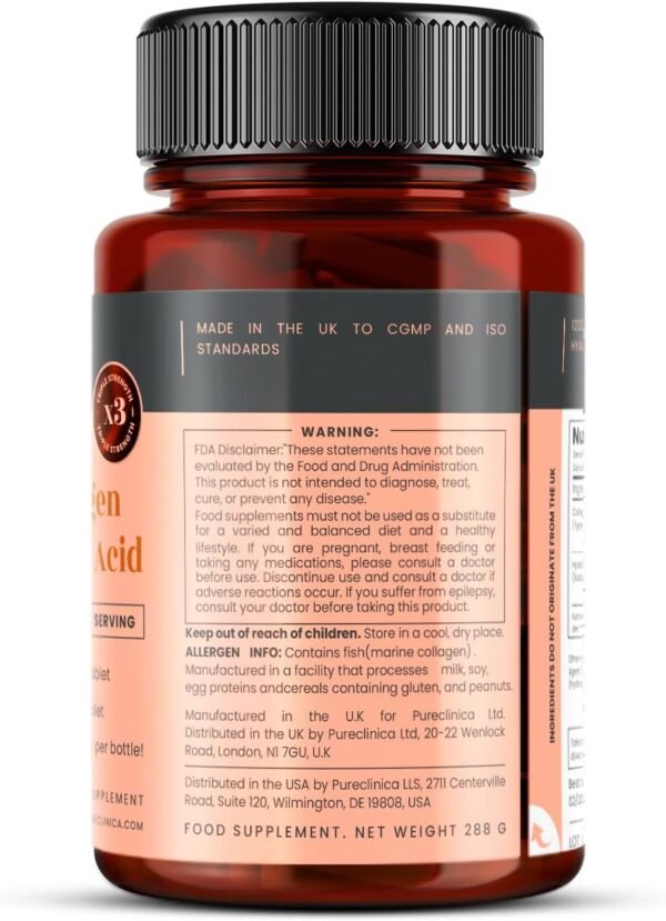 71w8nY1jQHL._AC_SL1500_.jpg pureclinica 1500mg UltraColl Collagen (1200mg) and Hyaluronic Acid (300mg) x 180 Tablets - 6 Months Supply