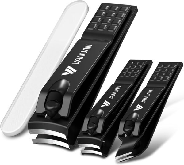 German Nail Clippers for Men, VANWIN Nail Clipper Set (4-Pack) Ultra Sharp Matte Stainless Steel Fingernail & Toenail Clippers with Glass Nail File, Nail Cutter Stocking Stuffers for Men Women Black