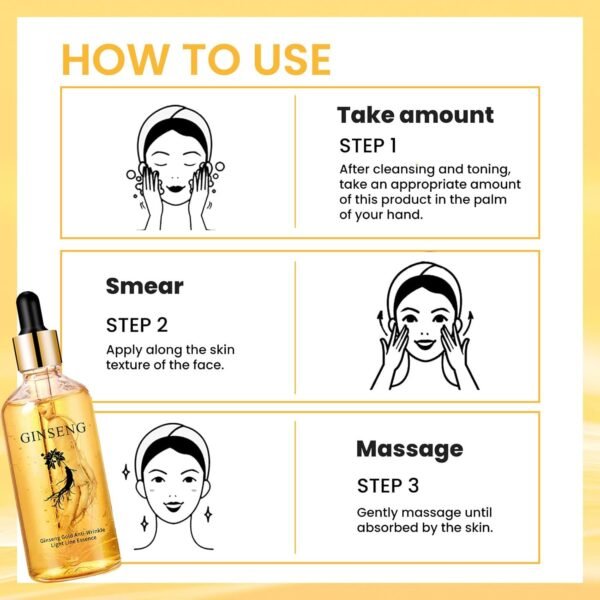 2Pcs Ginseng Polypeptide Anti-Ageing Essence, Ginseng Extract Anti Wrinkle Serum Gold Korean Ginseng Anti Aging Essential Oil for Tightening Sagging Skin Reduce Fine Lines Moisturizer 7 Fl Oz