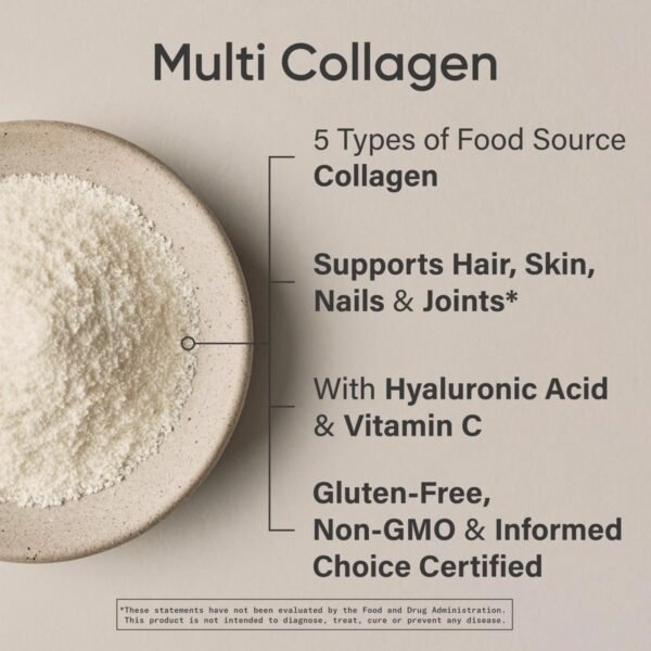 71wvs5dhCoL._AC_SL1200_.jpg Sports Research Multi Collagen Protein Powder (Type I, II, III, V, X) with Hyaluronic Acid + Vitamin C | 5 Types of Food Based Collagen, 30 Servings (Unflavored)