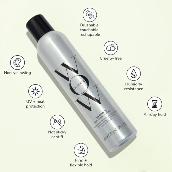 71wwSEEEC1L._SL1500_.jpg COLOR WOW Cult Favorite Firm + Flexible Hairspray – Lightweight spray with all day hold | Humidity resistance | Heat + UV protection | non stiff, non sticky | Brushable | Non yellowing