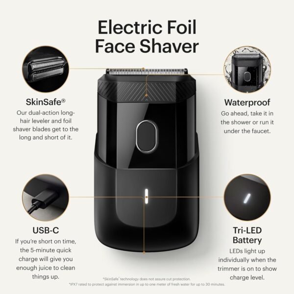 MANSCAPED® The Handyman™ Compact Face Shaver – Portable Men’s Travel Facial Hair Groomer, USB-C Rechargeable Razor, Electric Foil Face Shaver, Waterproof, Cordless, Dual-Action SkinSafe® Foil Blades