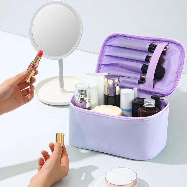 71xBiAMdM4L._SL1500_.jpg Meiyuuo Makeup Bag Cosmetic Bags Small for Women Zipper Pouch for Purse Essentials Makeup Organizer Waterproof Cute (Light Lavender Purple)