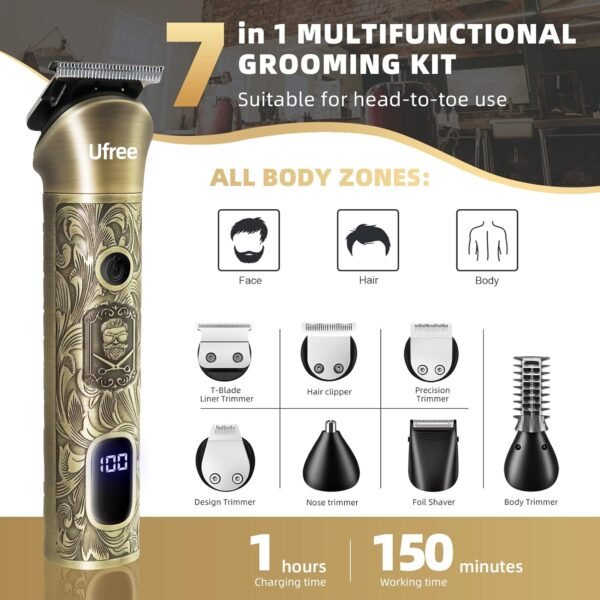 Ufree Beard Trimmer for Men, Electric Razor Shavers, Cordless Hair Clippers, Shaving Kit for Mustache, Body, Nose, Ear and Face,7 in 1 Beard Grooming Kit, Birthday Gifts for Men Father Dad