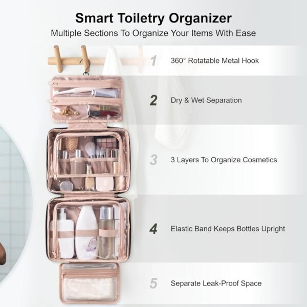 71xR1KEly2L._AC_SL1500_.jpg Everfun Hanging Travel Toiletry Bag for Women Traveling With Leakproof Compartment Makeup Cosmetic Organizer Dopp Kit Travel Accessories Essentials Must Have