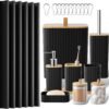 Bathroom Accessories Set - 22PCS Black Bathroom Set with Shower Curtain, Trash Can, Toilet Brush Holder Set & Soap Dispenser – Stylish & Functional Bath Decor for Home, Apartment