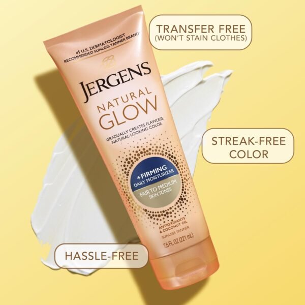 Jergens Natural Glow +Firming Self Tanner Body Lotion, Fair to Medium Skin Tone, Sunless Tanning Moisturizer with Collagen and Elastin. Helps to Visibly Reduce Cellulite, 7.5 Fl Oz