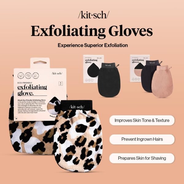 Kitsch Exfoliating Glove – Korean Exfoliating Mitt & Deep Exfoliating Body Scrubber for Shower, Bath | Body Exfoliator, Dead Skin Remover | Skin Care for Smooth, Renewed Skin - 1pc, Leopard