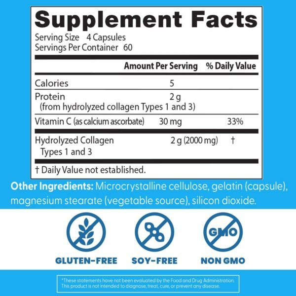Doctor's Best Collagen Types 1 & 3 with Vitamin C, Non-GMO, Gluten Free, Soy Free, Supports Hair, Skin, Nails, Tendons & Bones, 500 mg, 240 Caps (DRB-00263)