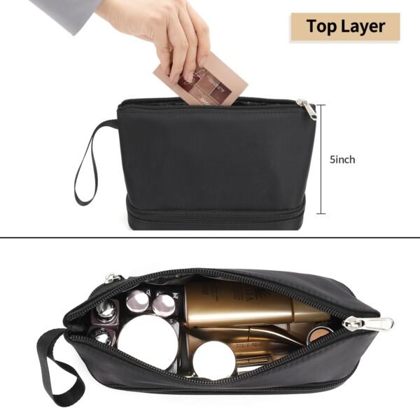 71xnyOGUN-L._SL1500_.jpg Ethereal Small Makeup Bag, 2 Layers Travel Makeup Bag with Makeup Brush Holder, Cosmetic Bag Black Make up Pouch for Women/Girls