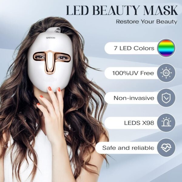 Red Light Therapy Mask for Face, Led Face Mask Light Therapy, 7 Colors LED Facial Skin Care at Home, Gold