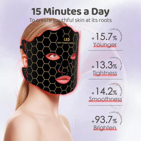 Yahi Red Light Therapy for Face, Led Face Mask Light Therapy, 7 Colors LED Face & Neck Mask Light Therapy At Home, Black