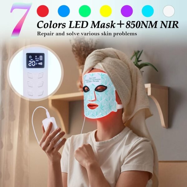 Red Light Therapy for Face, 7＋1 Colors LED Face Mask Light Therapy with 850NM Near-infrared, Portable Rechargeable Red Light Therapy Mask Skin Care Device at Home and Travel for Anti-Aging