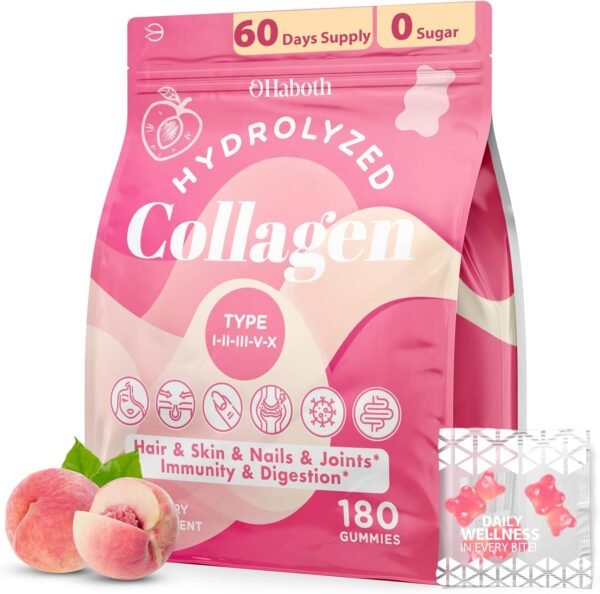 71yA9gjo9kL._AC_SL1500_.jpg Collagen Gummies for Women, Hydrolyzed Collagen Peptides Type I, II, III, V, X, 0 Sugar, Collagen Gummies for Skin, Wrinkles, Hair, Nails, Digestive, Immune Health, 180 Collagen for Women Gummies