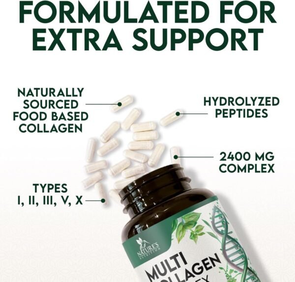 Collagen Peptides for Women & Men - Type I, II, III, V, X Multi Collagen, Hydrolyzed Collagen Supplement Supports Hair, Nail, Skin, Bone and Joint Health with Vital Nutrients & Proteins - 120 Capsules