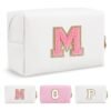 71yMnN-DkSL._SL1500_.jpg Personalized Makeup Bag Initial A-Z Preppy Patch Bag,Small PU Leather Travel Cosmetic Bag Pouch with Zipper,White Cute Toiletry Bag,Gift Ideal for Teen Girls Women Birthday Friend Mom,Letter M