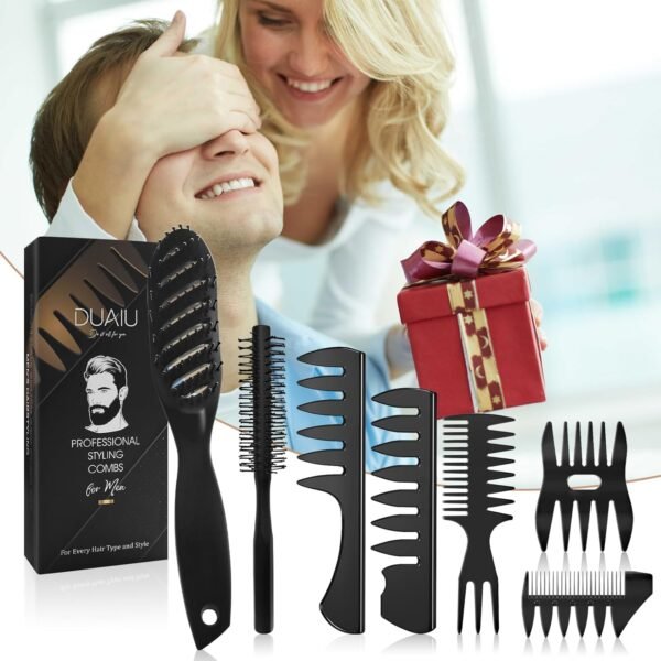 71yNupdBedL._SL1500_.jpg Hair Brush for Men, DUAIU 7Pcs Combs for Men, Hair Styling Comb Set with Vent Hair Brush, Quiff Round Hair Brush, Wide Tooth Comb, Texture Comb for Blow Drying, Detangling, Grooming, Hairdressing