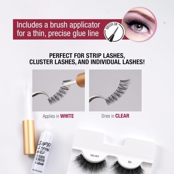 i•ENVY Super Strong Hold Eyelash Adhesive, Waterproof, 48-Hour Long-Lasting Lash Glue, Latex-Free, Hypoallergenic, Quick-Drying with Brush-On Applicator for Strip Lashes (Clear, 2 Pack)
