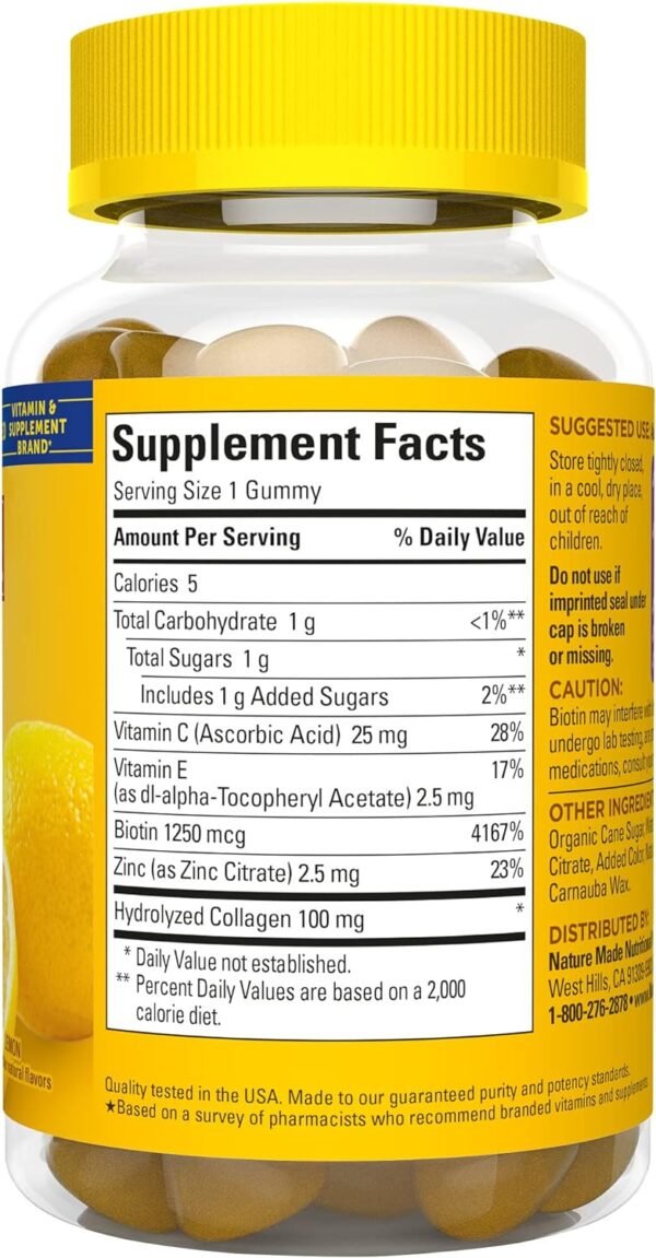 Nature Made Collagen Gummies with Vitamin C, Zinc and Biotin, Hydrolyzed Collagen Peptides Supplement for Healthy Skin Support, 60 Gummies, 60 Day Supply