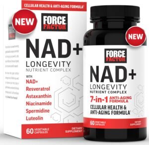 71ynh-JbT6L._AC_SL1500_.jpg FORCE FACTOR NAD+ (NMN or Nicotinamide Riboside Alternative) with Resveratrol, Astaxanthin, Spermidine & Luteolin Complex, NAD to Support Cellular Health & Healthy Aging, 60 Capsules