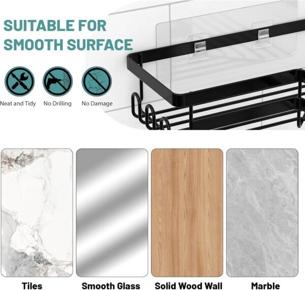 StorageRight Corner Shower Caddy, 3 Pack Adhesive Bathroom Accessories with Soap Holder, Storage Stainless Shower Organizer Shelf with Hooks, No Drilling Shower Shelves for Bathroom, Dorm and Kitchen