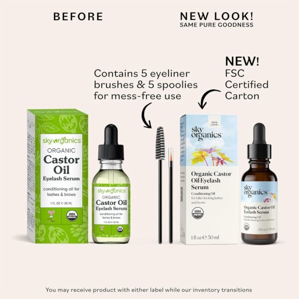 Sky Organics Organic Castor Oil Eyelash & Brow Serum, Hexane-Free Conditioning Oil that Promotes Fuller Looking Lashes & Eye Brows, 100% Pure & Cold-Pressed 1 fl. Oz. / 30 ml w ebook