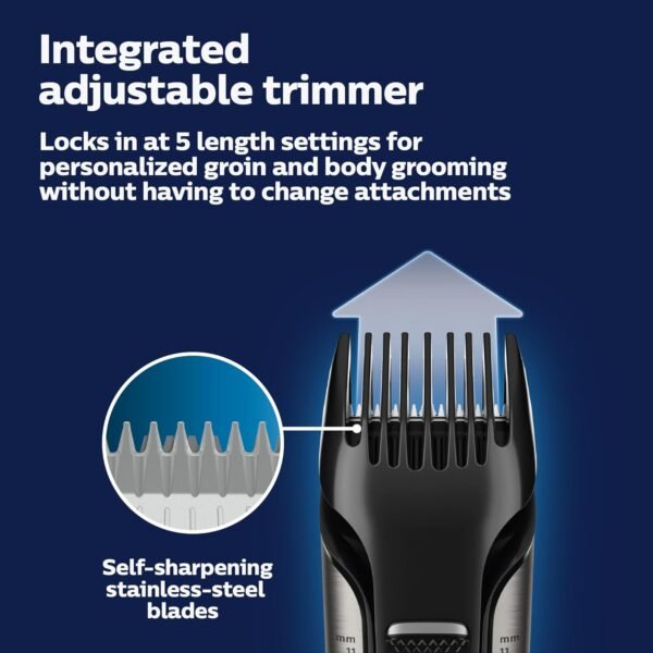 Philips Norelco Bodygroom 7000 Series, Showerproof Groin and Body Trimmer for Men, Precise Body Grooming, Adjustable Comb, Safe Even Below The Belt, 80 Min. Runtime, Model BG7030/49