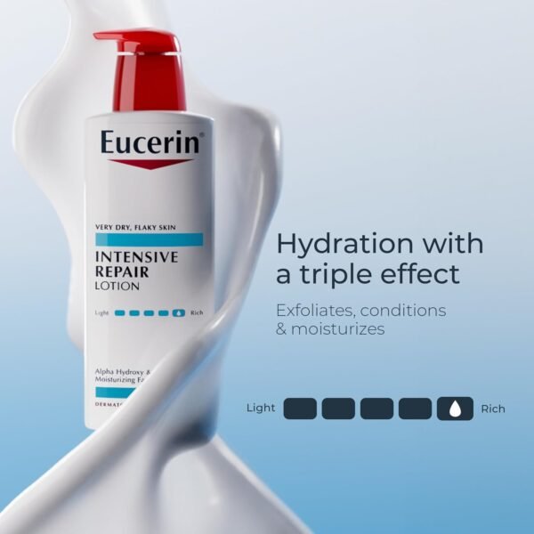 Eucerin Intensive Repair Body Lotion for Dry Skin with Alpha Hydroxy, Body Moisturizer for Very Dry Skin, Moisturizes, Exfoliates and Conditions, Paraben Free and Fragrance Free, 16.9 Fl Oz Bottle