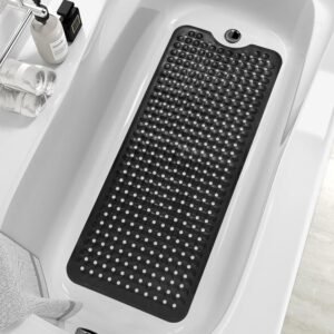 MOONFLY Shower and Bathtub Mat,40x16 Inches,Extra Long Non Slip Mats with Suction Cups and Drain Holes, Machine Washable and Anti Slip Bathmats, Bathroom Mats for Tub Nonslip (Black)