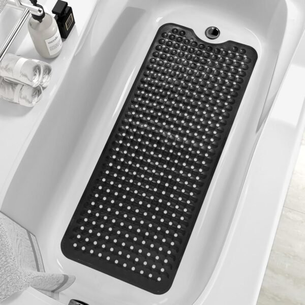 MOONFLY Shower and Bathtub Mat,40x16 Inches,Extra Long Non Slip Mats with Suction Cups and Drain Holes, Machine Washable and Anti Slip Bathmats, Bathroom Mats for Tub Nonslip (Black)