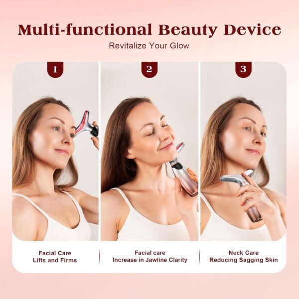 Facial Massager, 7 Colors Red Light Therapy for Face and Neck, Face Lift Device with 113°F Heating Vibration for Multi Skin Care