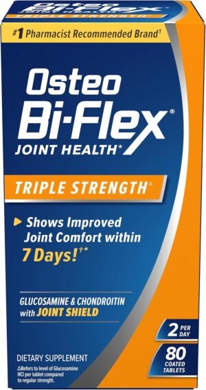 71zuiGKsKML._AC_SL1500_.jpg Osteo Bi-Flex Triple Strength, Glucosamine Chondroitin with Vitamin C Joint Health Supplement, Coated Tablets, 80 Count