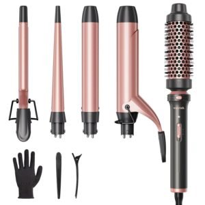 71zy9fdPQHL._SL1500_.jpg Wavytalk 5 in 1 Curling Iron Set with Curling Brush and 4 Interchangeable Ceramic Curling Wand (0.35"-1.25”), Instant Heat Up, Dual Voltage Hair Curler