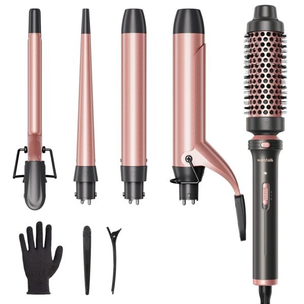 71zy9fdPQHL._SL1500_.jpg Wavytalk 5 in 1 Curling Iron Set with Curling Brush and 4 Interchangeable Ceramic Curling Wand (0.35"-1.25”), Instant Heat Up, Dual Voltage Hair Curler