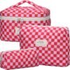 81-EL9j9NfL._AC_SL1500_.jpg Quilted Makeup Bag Set - 3 PCS Cute Floral Cotton Makeup Bag, Large Coquette Aesthetic Make up Cosmetic Bag, Flower Travel Toiletry Organizer Bags for Women Girls
